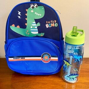 Blue Toddler / Little Kid Dinosaur Backpack & Matching 12oz Water Bottle. NEW